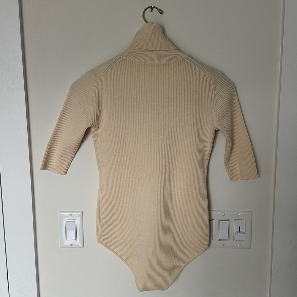 Theory Cream Ribbed Turtleneck Bodysuit